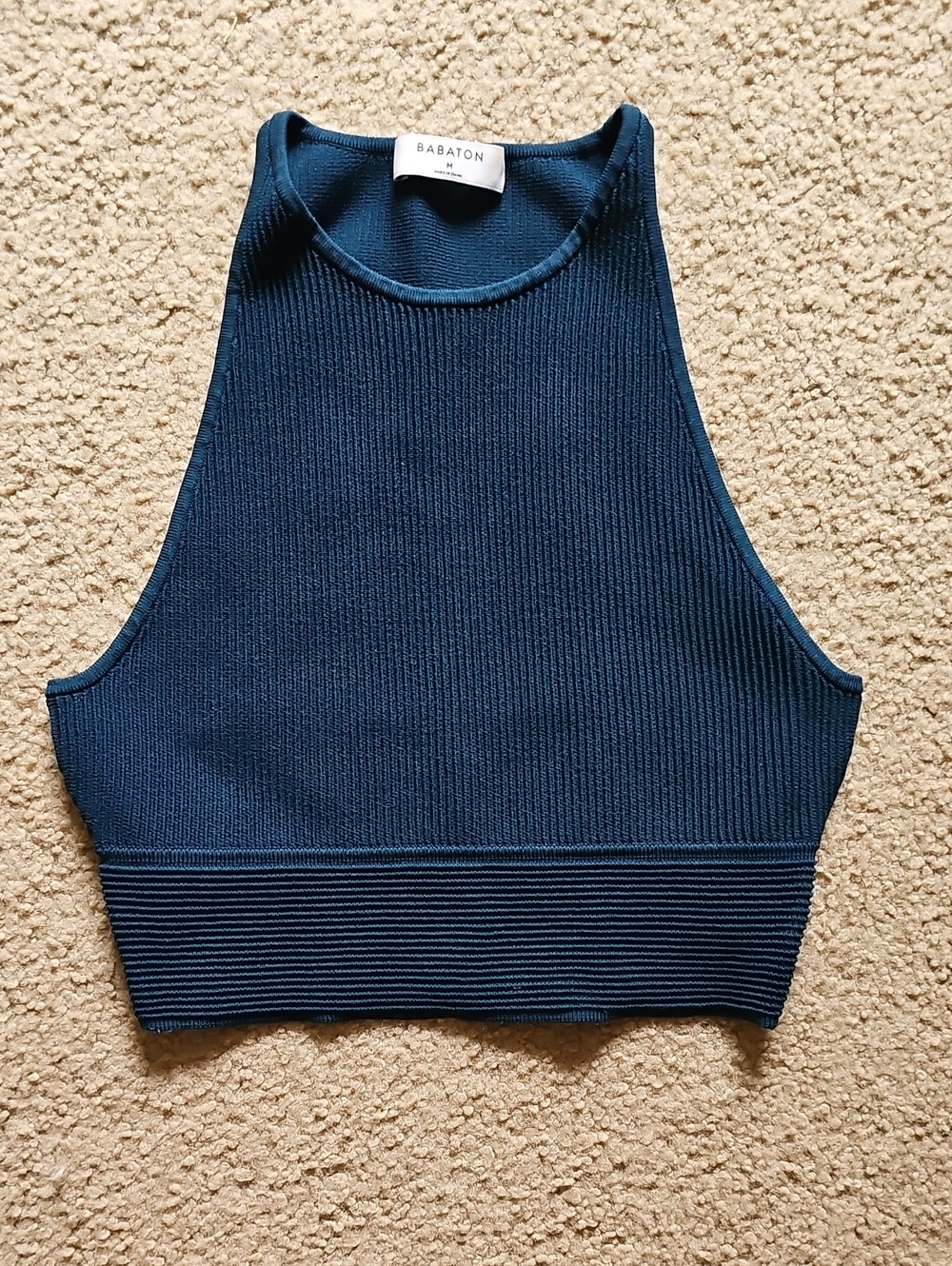 Babaton Deep Navy Ribbed High-Neck Crop Top
